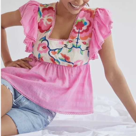 Anthropologie Pink babydoll top, S - Picture 1 of 6
